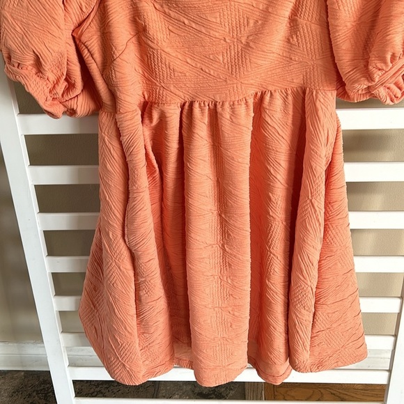 Free People Violet Grapefruit Texture Square Neck Balloon Sleeve Mini Dress Med - Picture 5 of 16